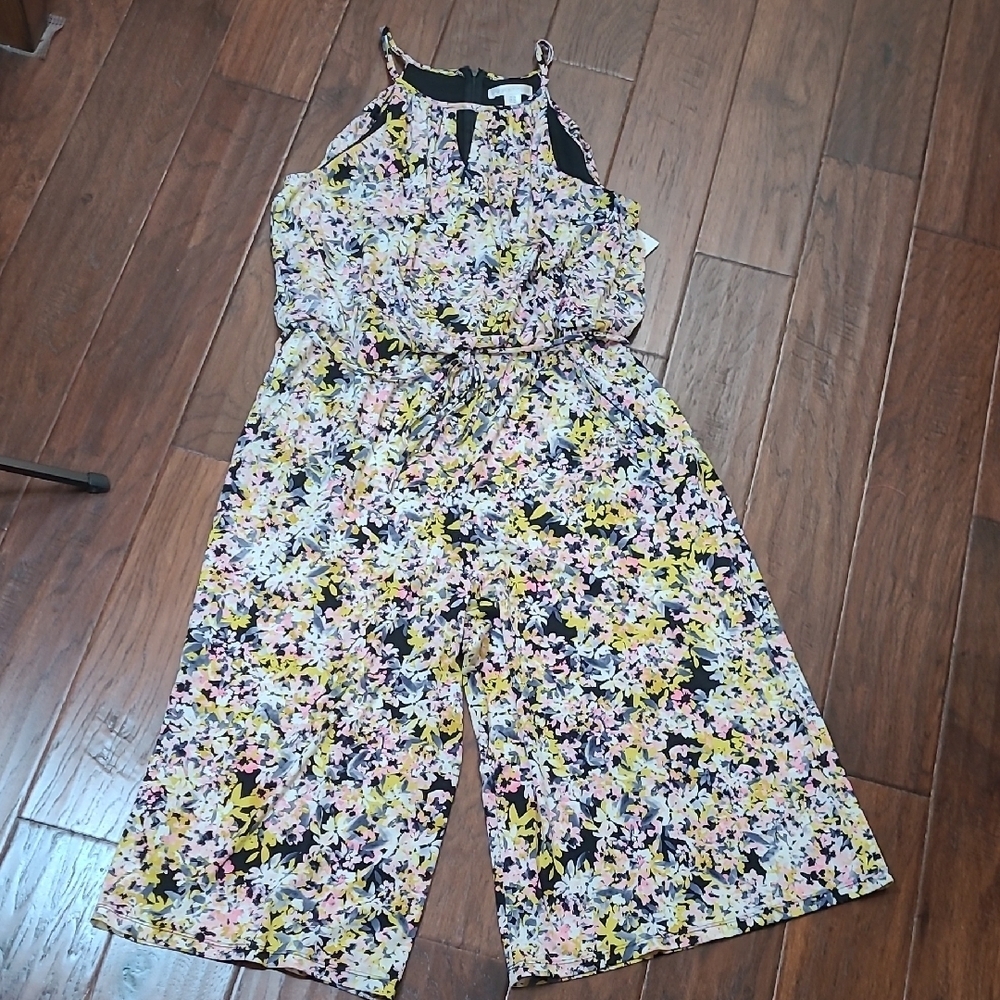 NWT London Times Halter Style Multicolor Floral Wide-leg Cropped Jumpsuit (16)